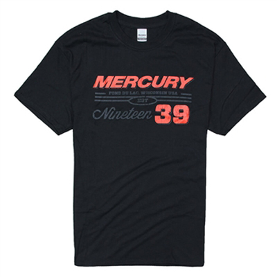 Mercury Marine Gray Black T-Shirt with Red Mercury Logo Size S/S LARGE 